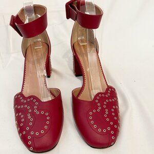 RED VALENTINO NWT Red Block Heel Pumps with Gold Eyelet Accents EU 41 US 10